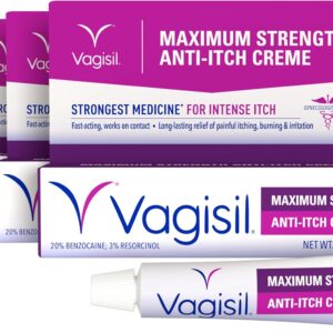 Vagisil Maximum Strength Feminine Anti-Itch Cream with Benzocaine for Women, Helps Relieve Yeast Infection Irritation, Gynecologist Tested, Fast-acting, Soothes and Cools Skin, 1 oz (Pack of 4)