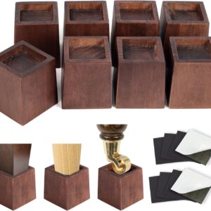 3 Inch Height Heavy Duty Wood Bed Risers – 8 Pack Wood Furniture Risers Extenders for Bed, Sofa&Table, Support Up to 2200lbs, Non-Slip Recessed Hole Furniture Lifts for Storage (Retro Brown Color)
