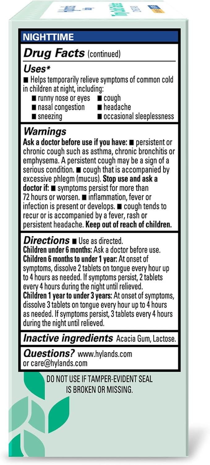 Hyland’s Baby Tiny Cold Tablets, Day and Night Value Pack, Infant and Baby Cold Medicine, Decongestant, Runny Nose and Cough Relief, 250 Quick-Dissolving Tablets - Image 6