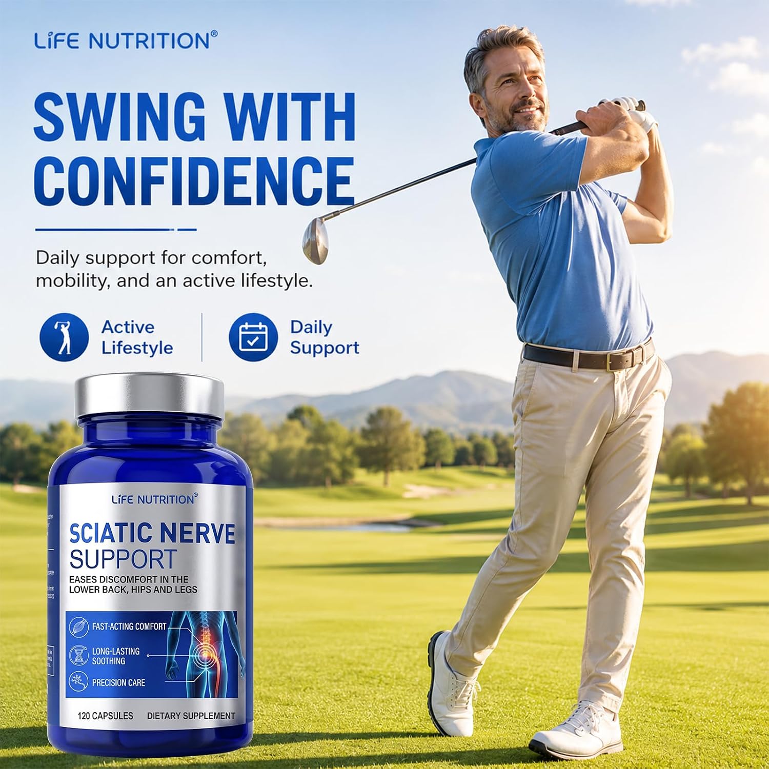 Sciatica Pain Relief & Nerve Pain Relief Supplement - Advanced Nerve Comfort Formula with R-ALA & Vitamin B Complex - Soothes Leg & Back Discomfort, 120 Capsules - Image 3