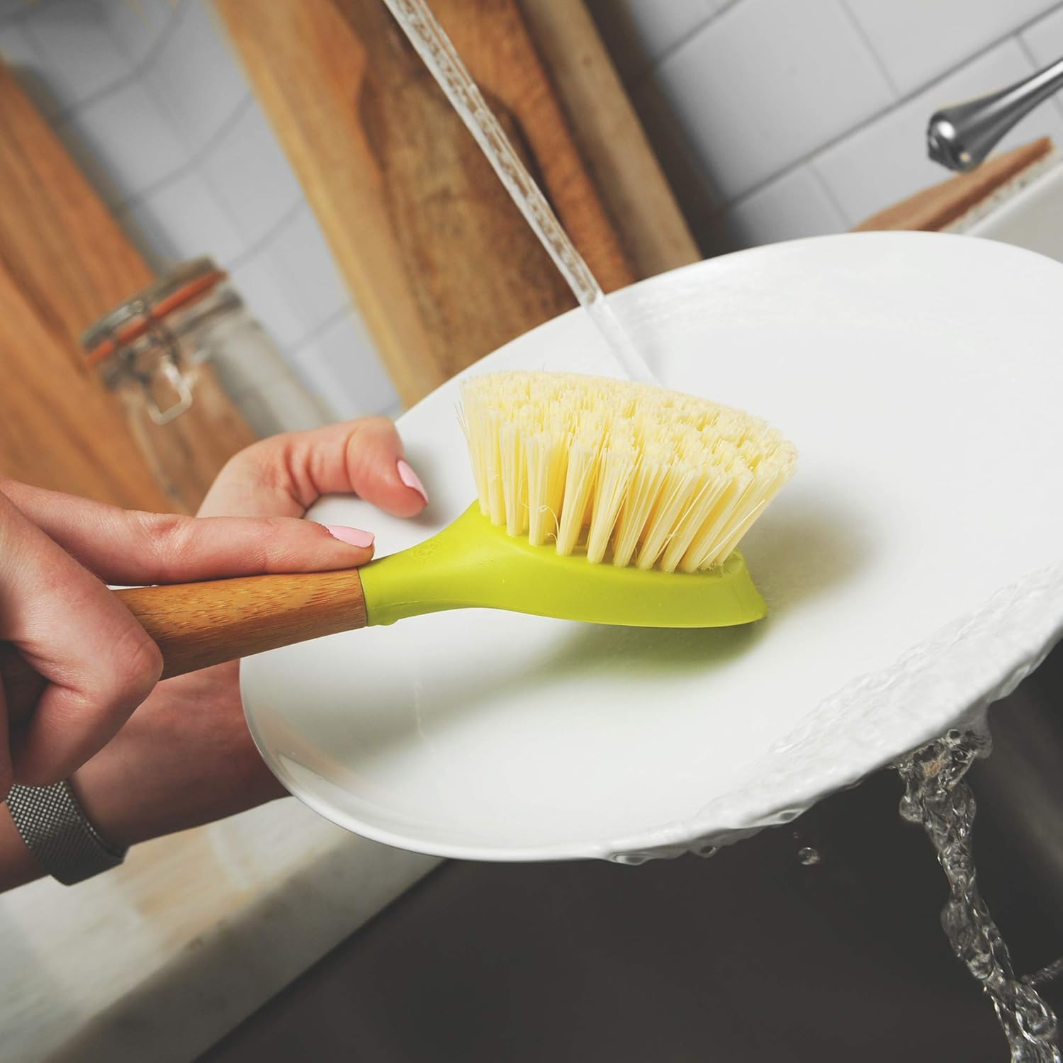 Full Circle Daily Dish Brush-Bamboo Handle Dish Brush–Sustainable Kitchen Cleaning with Tough Bristles-Natural Dish Scrubber, Nonstick & Cast Iron Cleaner-Long Handle Brush for Dishes, Pots, and Pans - Image 5