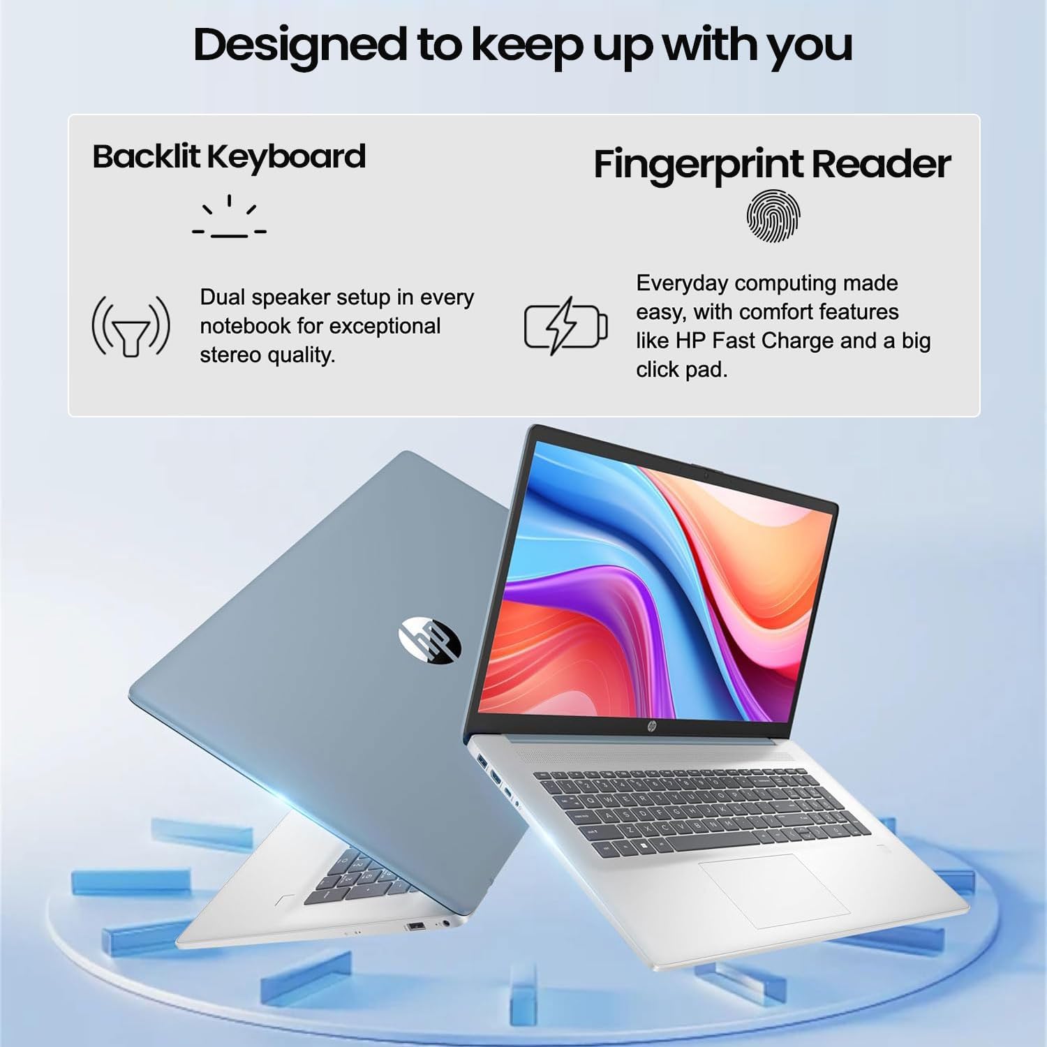 HP 17.3" Touchscreen Laptop for Work and Home, AMD Ryzen 5 7430U, 8GB RAM, 128GB SSD, Webcam, HDMI, Backlit Keyboard, Fingerprint Reader, Wi-Fi 6, Windows 11 Home, Blue - Image 7