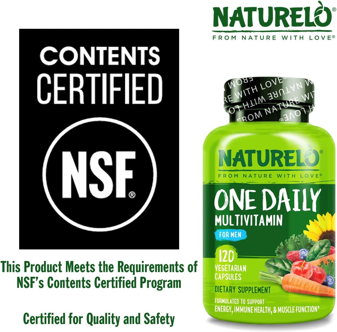 NATURELO Mens Multivitamins - One Daily Multivitamin for Men with Vitamins, Minerals & Organic Whole Foods, Boost Energy & Health, Non-GMO, 120 Vegetarian Capsules - Image 6
