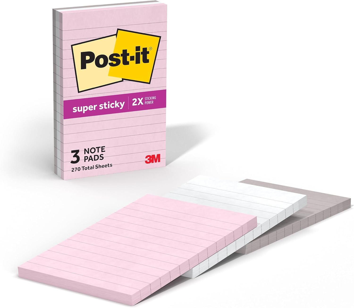 Post-it Super Sticky Notes, 3 Lined Sticky Notes Pads, 4 x 6 in., School Supplies and Office Supplies, 2X the Sticking Power, Simply Serene Collection - Image 2
