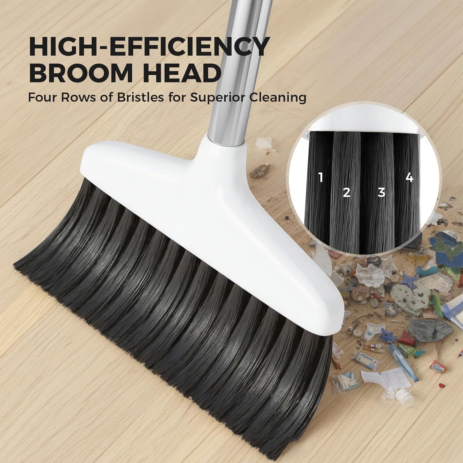 Handy Broom, Indoor/Outdoor Brooms, Duty Kitchen Broom, for Home Garage Kitchen Office Courtyard Lobby Patio Lawn Concrete White - Image 3