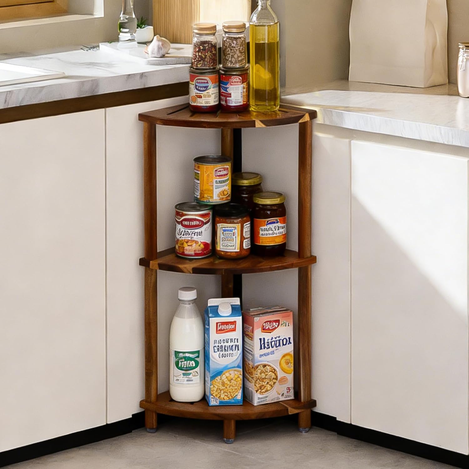 Corner Shelf Shower Caddy Stand 3 Tier for Bathroom, Space Saving Shower Organizer Corner Stand, Bathroom Shelves for Inside Shower - Home Decor & Bathroom Storage Acacia - Image 5