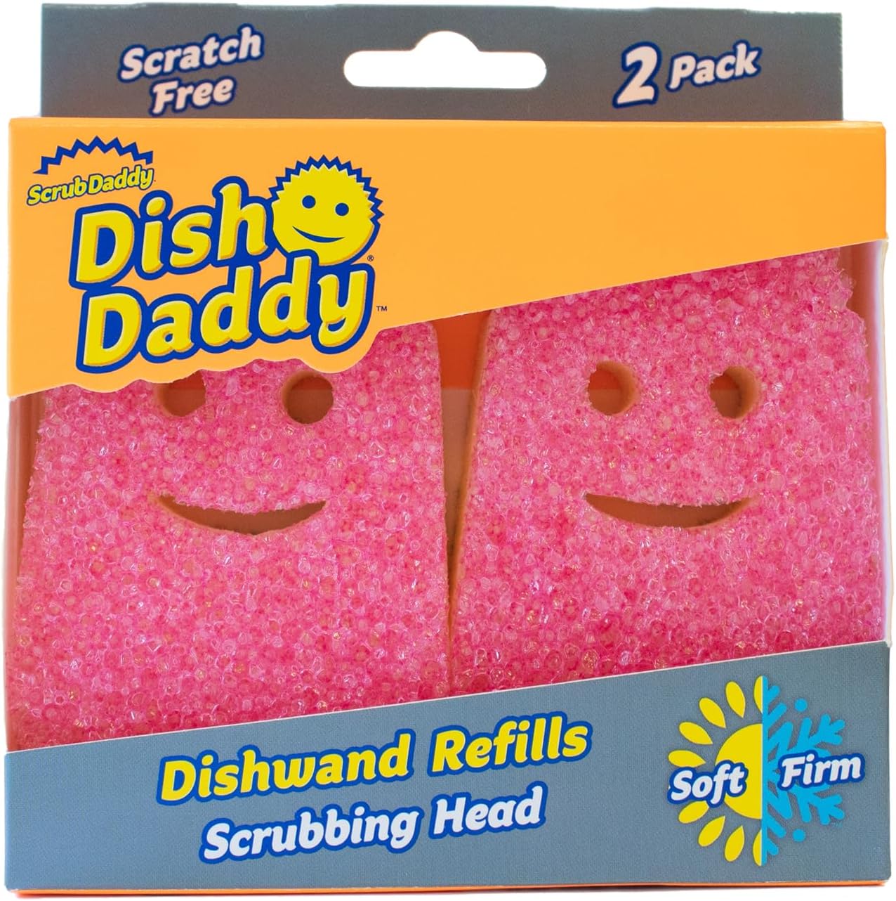 Scrub Daddy Dish Wand Scrubbing Brush Replacement Heads, Soap Dispensing Brushes, Texture Changing Washing Up Sponges, Detachable Dish Daddy Head Sponge Refills, Pink 2 Pack - Image 2