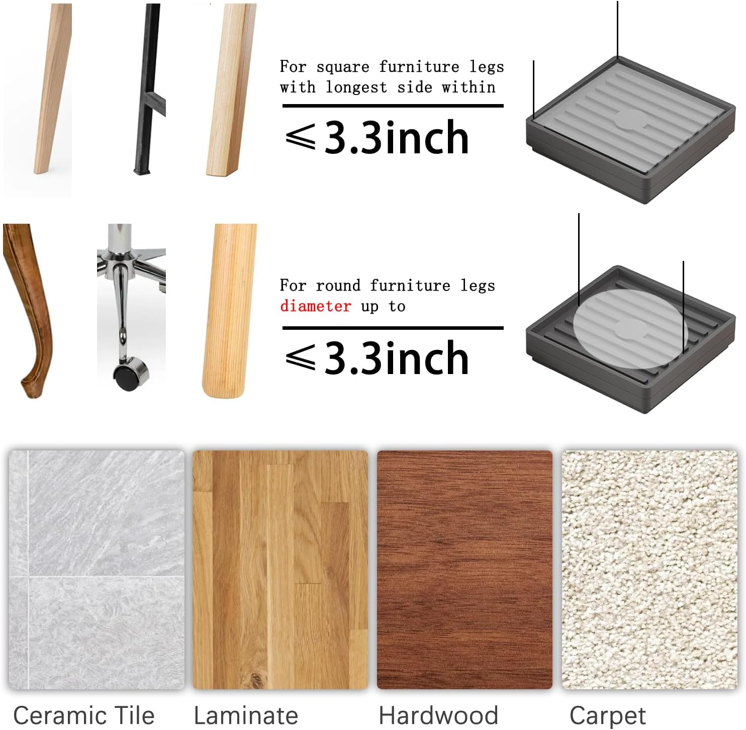 Bed Risers Heavy Duty, Set of 8, Stackable Square Furniture Risers, Adjustable Bed Furniture Risers Lifts Height 0.5-2 inch, Solid Non Slip Furniture Pad for College Dorm, Table, Couch, Chair - Image 5
