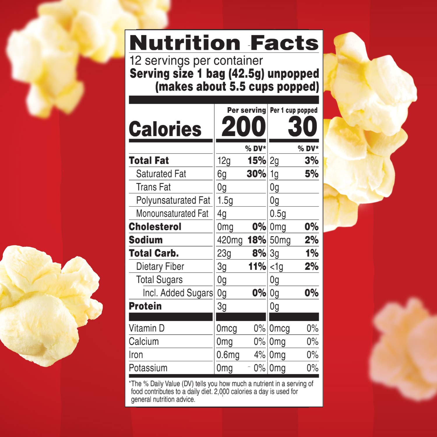 Orville Redenbacher’s Microwave Popcorn Mini Bags, Movie Theater Butter Flavor, 3g Fiber Per Serving, 1.5 oz., 12-Count - Image 3