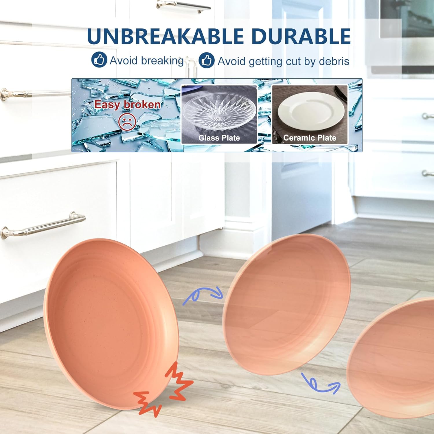HOTEC 8-Pack 8inch BPA Free Unbreakable Deep Plastic Plates, Wheat Straw Camping Plates Dishwasher Safe Kitchen Plates Dinnerware Multicolor - Image 5