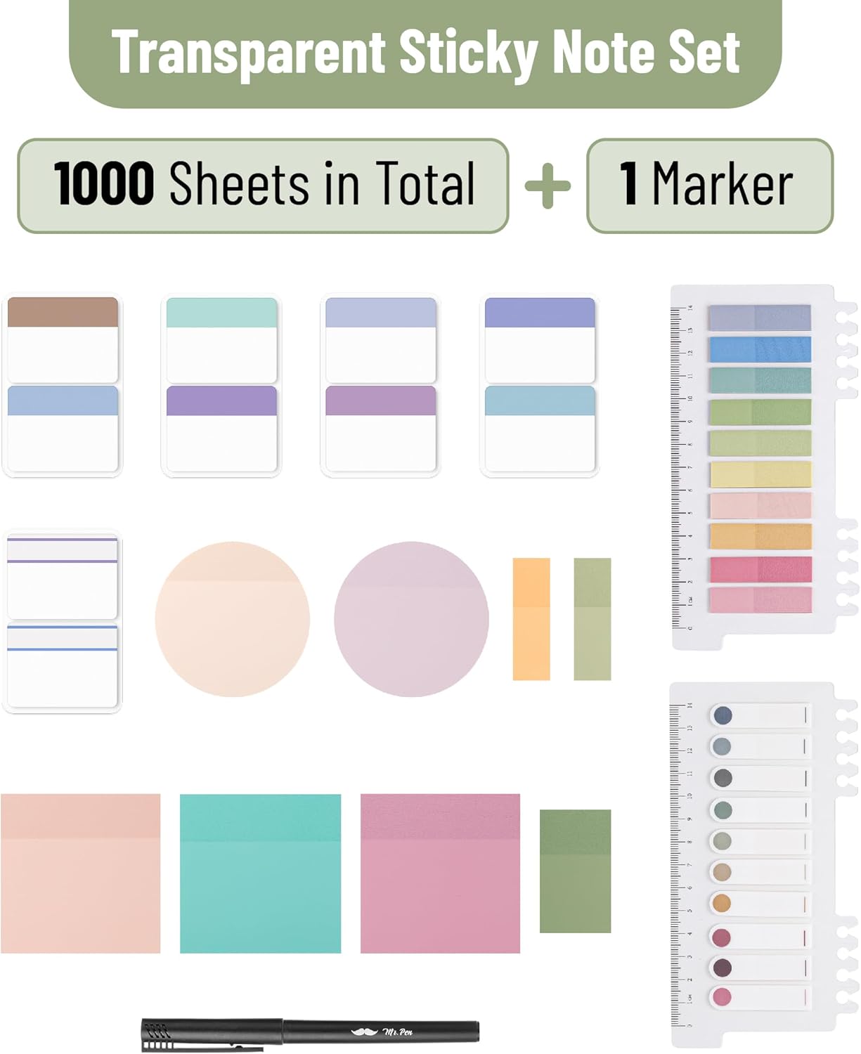 Mr. Pen- Transparent Sticky Notes Set, 1000 Sheets, Transparent Sticky Notes Tabs with Marker Pen for Bible Study, Office, School, Planning, Journaling & Organization - Image 3