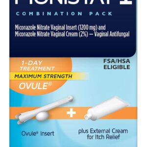 Monistat 1-Day Yeast Infection Treatment for Women, 1 Miconazole Ovule Insert & External Itch Relief Cream (9g Tube) Combo Pack, Maximum Strength
