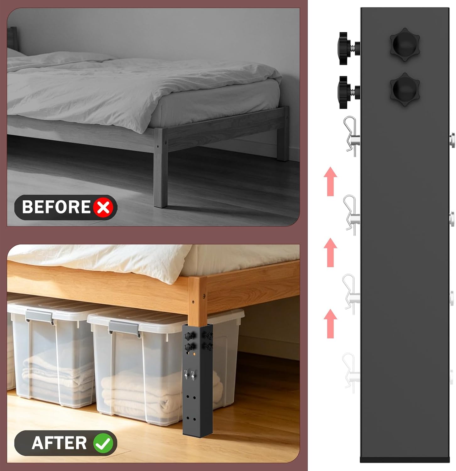 4 Pack Carbon Steel Dorm Bed Riser 3.15" Diameter Metal Bed Riser for Square Wooden Bed Frame, College Bed Riser Adjust to 3.2", 5.1", 8.1" or 11.2" Height (for Bed Leg 2.3-3.1") - Image 8
