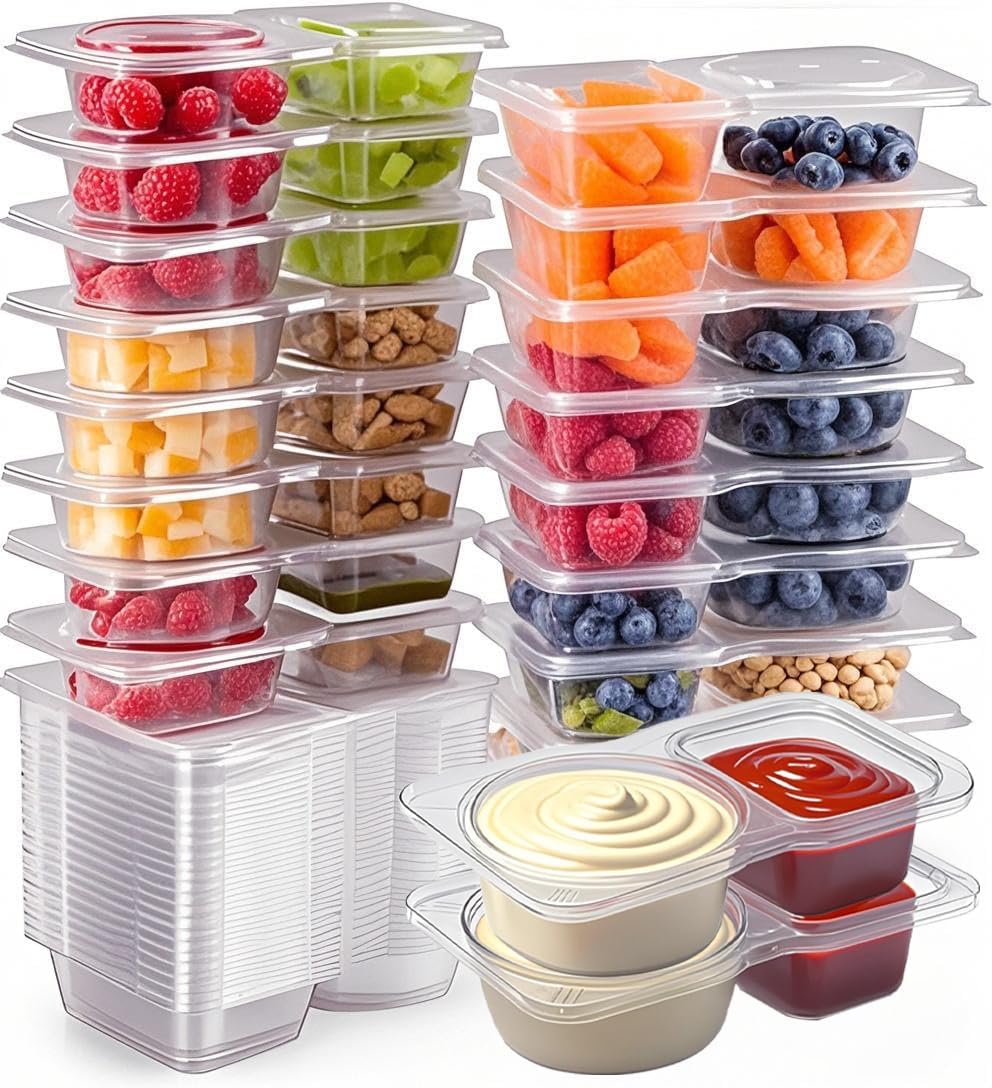 20 Pack Reusable Snack Containers with Lids, Double Compartment Snack Containers for kids & Adults -2 Compartment Condiment Containers, Dishwasher & Microwave Safe, for Portion Control, Meal Prep - Image 9