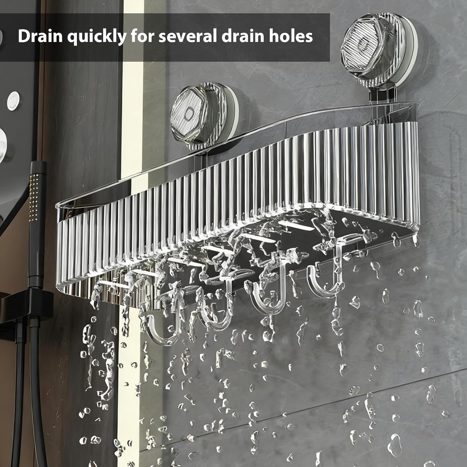3 Pack Suction Cup Shower Caddy, Clear Shower Shelves No Drilling with Movable Hooks & Toothbrush Holder, Wall Storage Shelves for Bathroom, Kitchen - Image 6