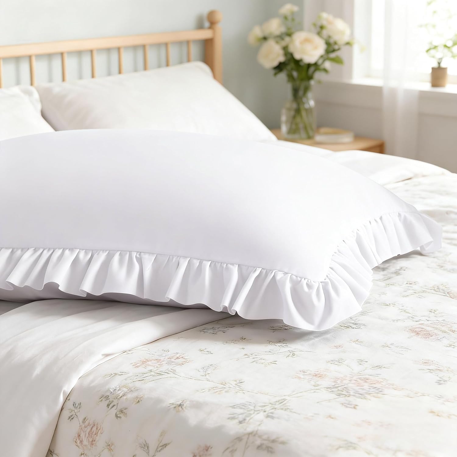 Ruffled Pillowcases, Standard Pillow Shams 20x26 Set of 2, Brushed Microfiber with Envelope Closure, Soft Wrinkle-Resistant, White - Image 8