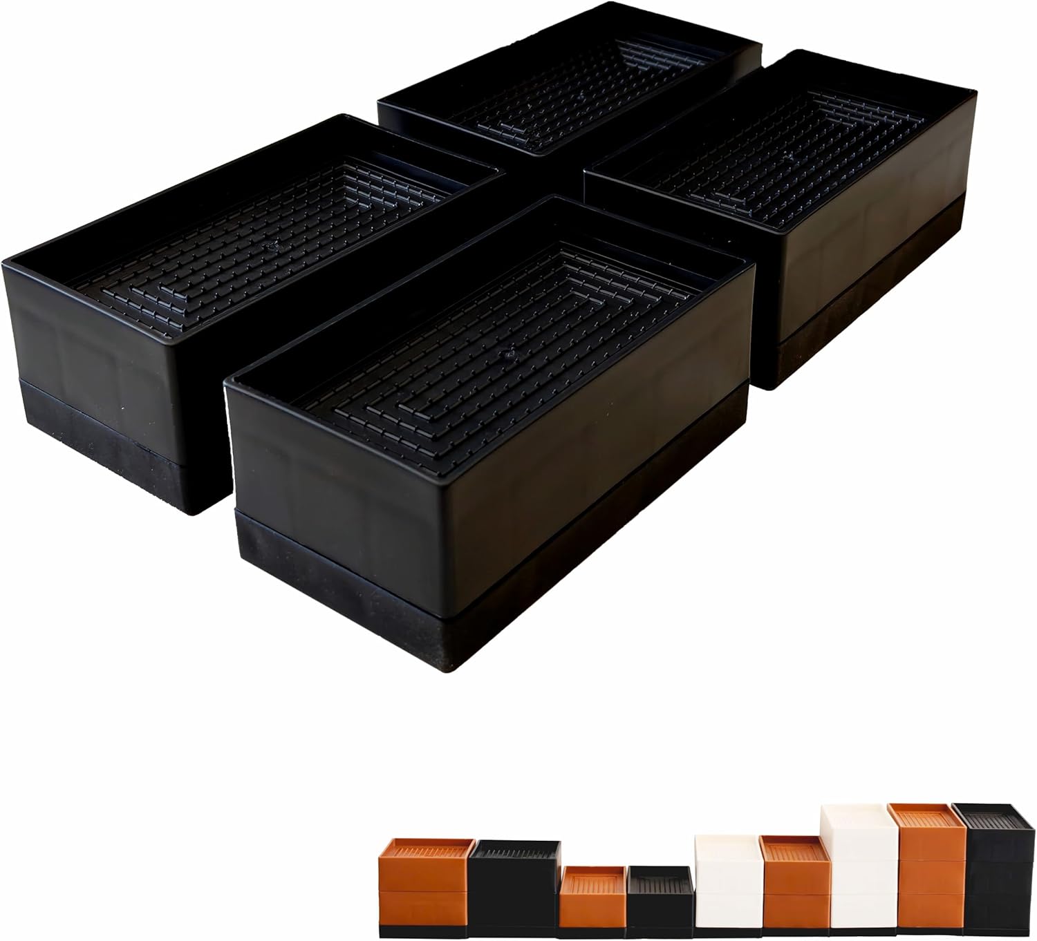 Bed Furniture Risers 1.57Inch Adjustable Risers Blocks for Bed Sofa Table and Couch Lifting,Heavy Duty Support Up to 1,300 Lbs (4 Pack-Black)-Rectangle - Image 2