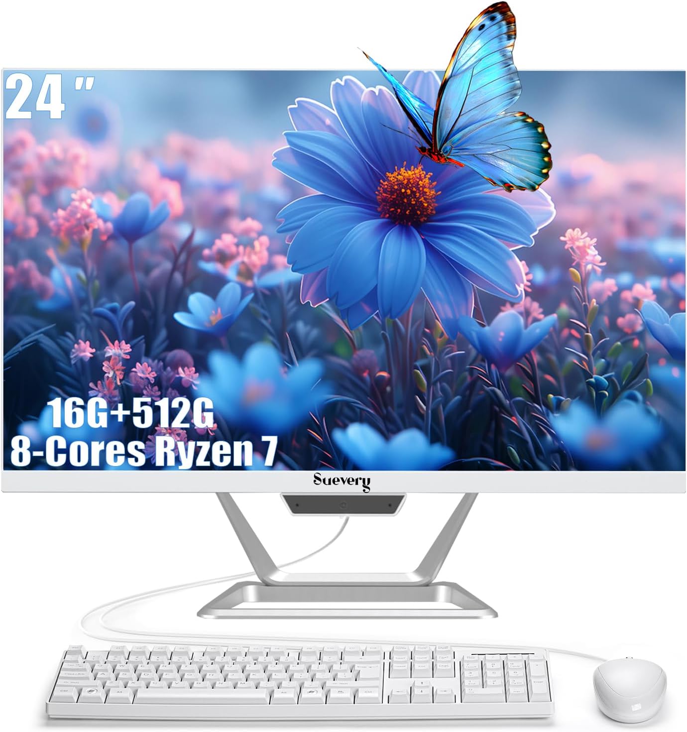 suevery AIO Desktop Computer, 24 Inches, AMD Ryzen7 5700G, 16G-512G | DDR4 RAM, NVMe SSD, 1080P FHD Display, Gaming PC, Home Office - Image 2