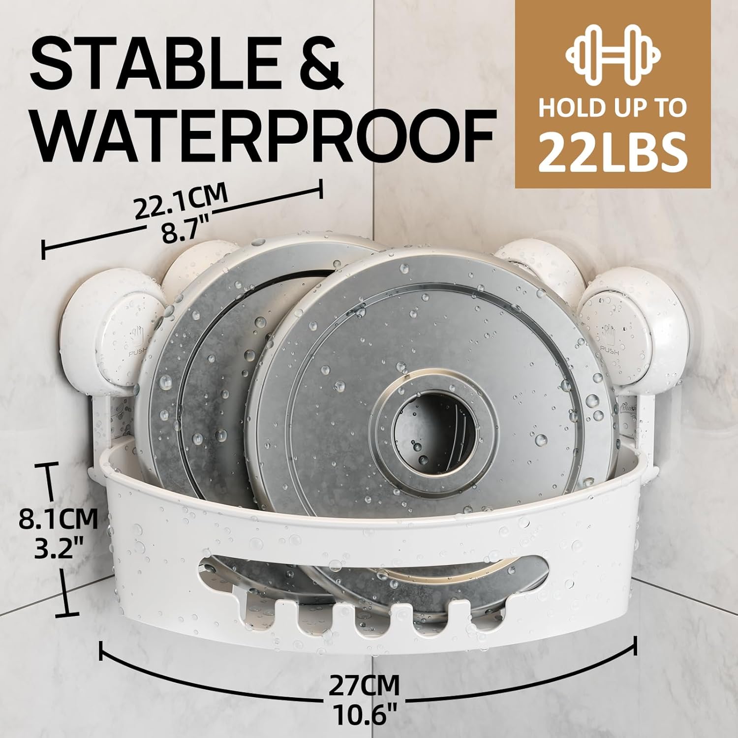 LEVERLOC Corner Shower Caddy Suction Cup, Shower Caddy Basket Powerful Suction Bathroom, Waterproof & Rustproof Organizer for Bathroom Storage, No-Drilling Removable (White) - Image 8