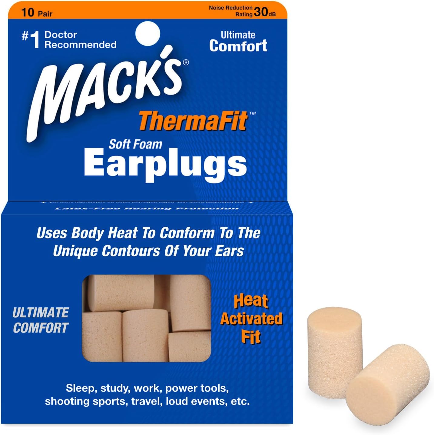 Mack’s ThermaFit Soft Foam Earplugs, 10 Pair - Comfortable Ear Plugs for Sleeping, Snoring, Work, Travel & Loud Events | Made in USA | Newly Upgraded and Improved - Image 2