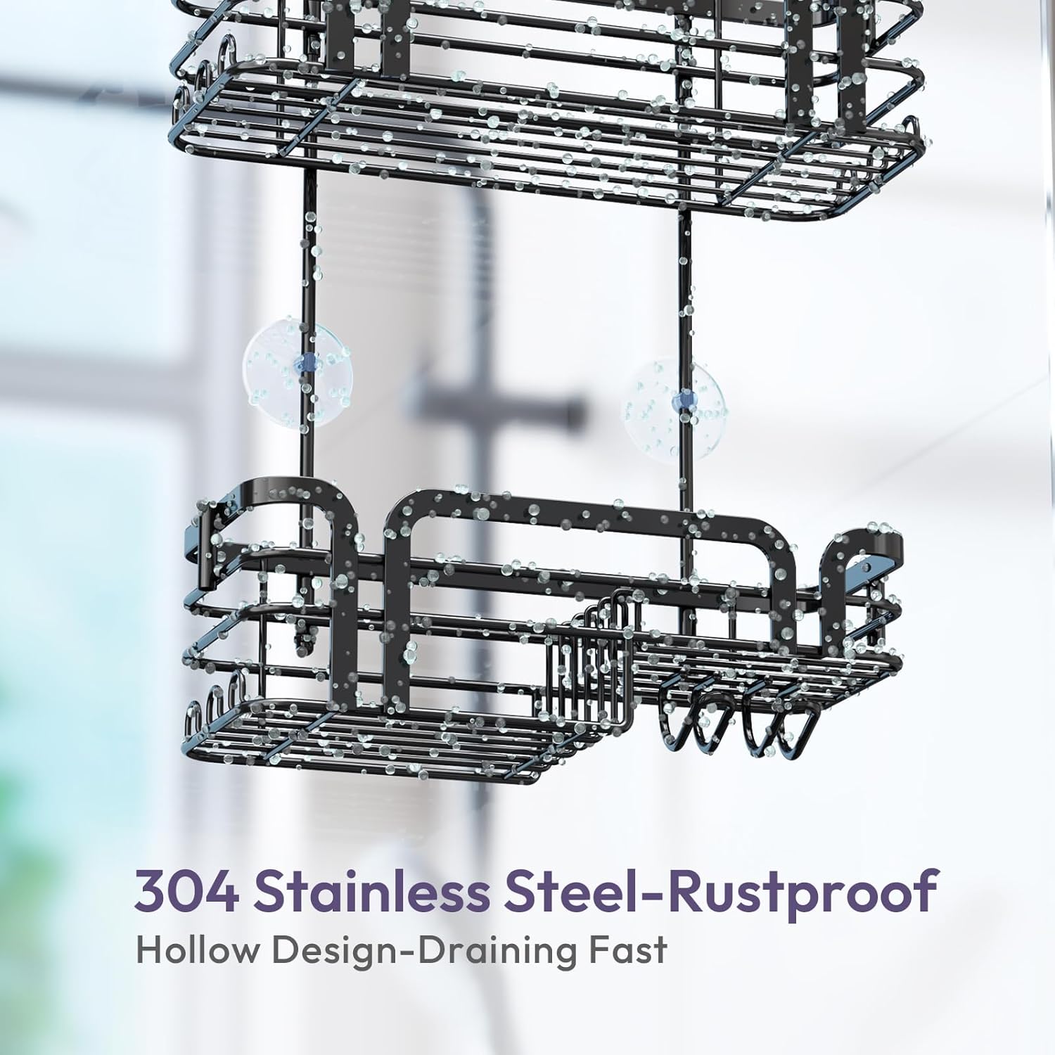 SWTYMIKI Shower Caddy Hanging Organizer - Over the Door Shower Caddy with Soap Holder, 11 Hooks, 2 Installation Ways, Stainless Steel Rustproof Bathroom Organizer, Black - Image 8