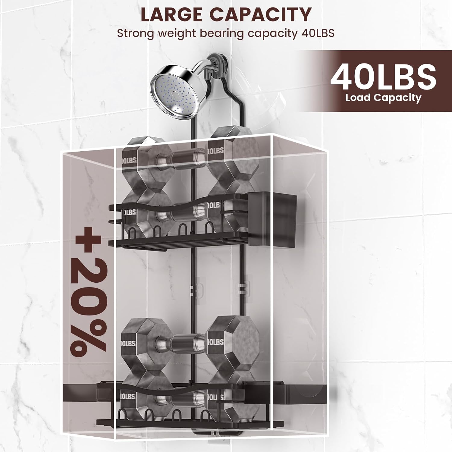 REINHARDT Shower Caddy Hanging, Rustproof Shower Caddy Anti-Swing Shower Organizer Over Showerhead No Drilling Shower Racks with Soap Holder Multi Hooks Bathroom Storage for Shampoo Sponge, Black - Image 4