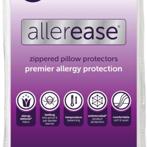 Set of 4 Standard/Queen AllerEase Pillow Protectors – Temperature Balancing, Allergist Recommended – Premium Breathable, Zippered Protectors