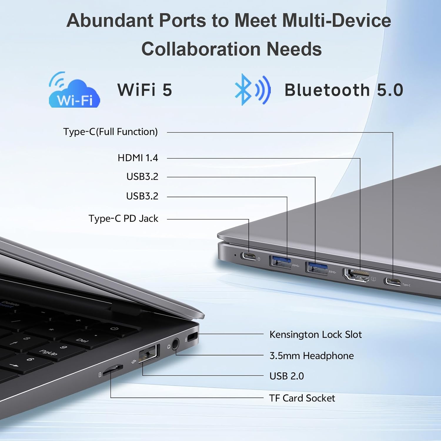 15.6 Inch Laptop, 8GB RAM 256GB SSD Laptop Computer, FHD IPS Display, Pentium 6500Y up to 3.4GHz, Lightweight Student Laptop for School & Business, Quiet Fanless Design, USB-C, WiFi 5 - Image 9