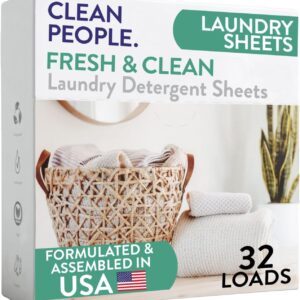The Clean People Laundry Detergent Sheets – Laundry Soap – Ultra Concentrated, Recyclable Packaging, Stain Fighting – Fresh Scent, 32 Pack