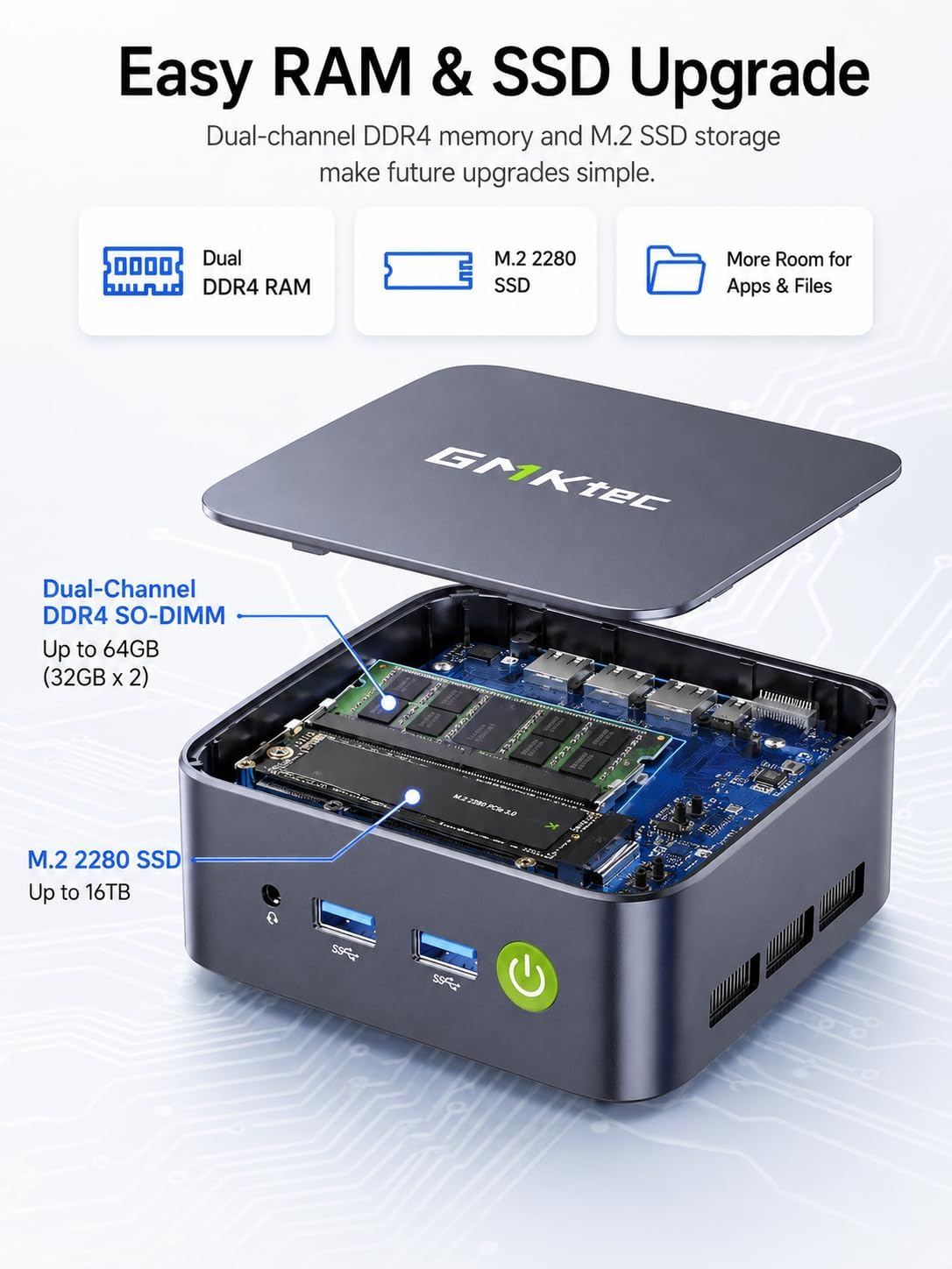 GMKtec Mini PC Computer, G10 Ryzen 5 3500U (Beats N150/4300U/3200U), 16GB RAM 256GB SSD 2.5GbE NIC LAN Desktop Office Home Business HTPC, Triple 4K Display, WiFi, BT, USB-C, DP, Type-C PD, HDMI 2.1 - Image 9
