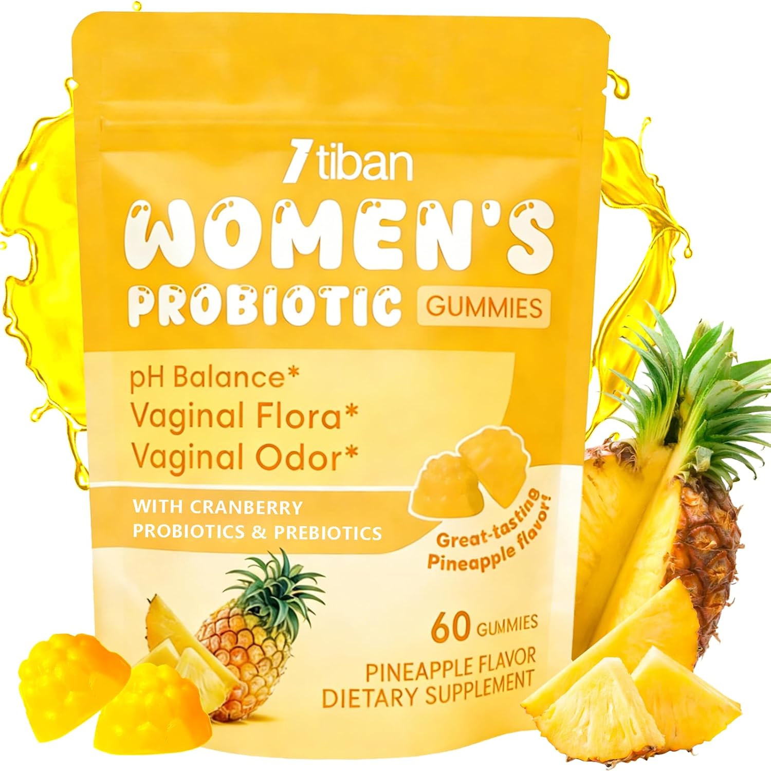 Vaginal Probiotics Gummies for Women, Premium Feminine pH Balance Gummies, Healthy Odor, Yeast Balance & Flora + Vitamin C for Immune Support, 60ct Pineapple Flavor - Image 2