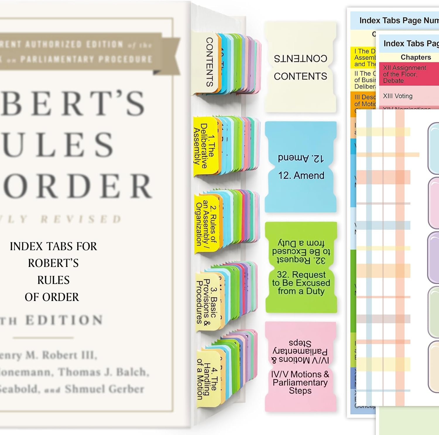 Index Tabs for Robert's Rules of Order Newly Revised, 12th Edition, 90 Color-Coded & Laminated Book Tabs with Alignment Guide (Book Not Included), Repositionable and Long-Lasting - Image 2
