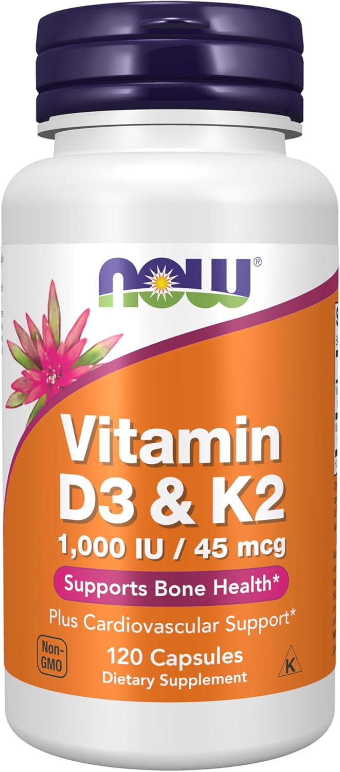 NOW Supplements, Vitamin D-3 & K-2, 1,000 IU/45 mcg,Plus Cardiovascular Support*, Supports Bone Health*, 120 veg Capsules - Image 2