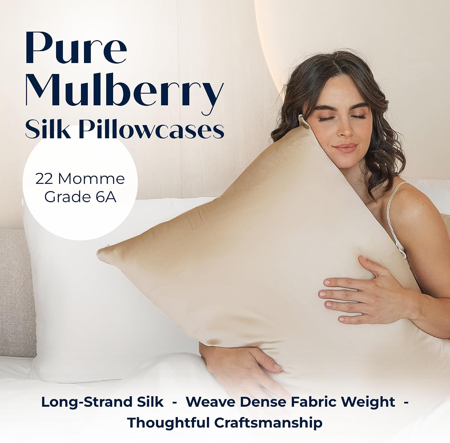 Mulberry Silk Pillowcase – Pure Silk Pillow Cover for Healthier Hair & Smoother Skin – Soft, Breathable and Temperature-Regulating, Luxurious Silk Case Colors Champagne-S - Pack of 2 - Image 3