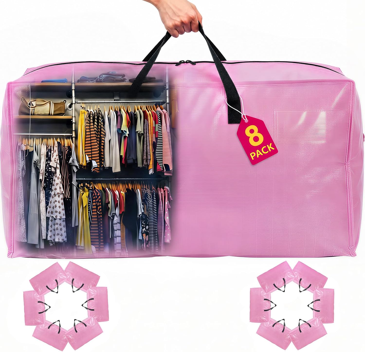 Moving Bags Heavy Duty,Extra Large Moving Bags for Travel/College Packing/Storage/Organization/Seasonal Clothes & Bedding Storage,Moving Supplies Bins,Compatible with Ikea Frakta Cart (Pink,8Pcs) - Image 2