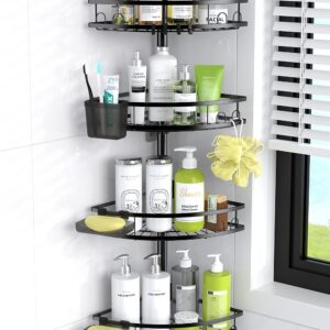 Aitatty Corner Shower Caddy Standing: 4-tier Rustproof Shower Organizer Shelf – Floor Shower Corner Shelf Rack Stand for Bathroom Black