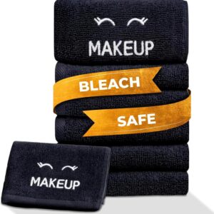White Classic Bleach Safe Black Makeup Washcloths for Face Cleansing, 6 Pack – Super Soft Luxury Cotton Black Makeup Towels, Highly Absorbent and Quick Dry, All Makeup Remover Cloth | 13 x 13