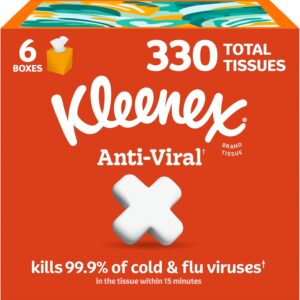 Kleenex Anti-Viral Facial Tissues, 6 Cube Boxes, 55 Tissues per Box, 3-Ply (330 Total), Packaging May Vary