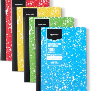 Amazon Basics Composition Notebook, Wide Ruled, 100 Sheets, 9.75″ x 7.5″, Assorted Marble Colors, 4-Pack