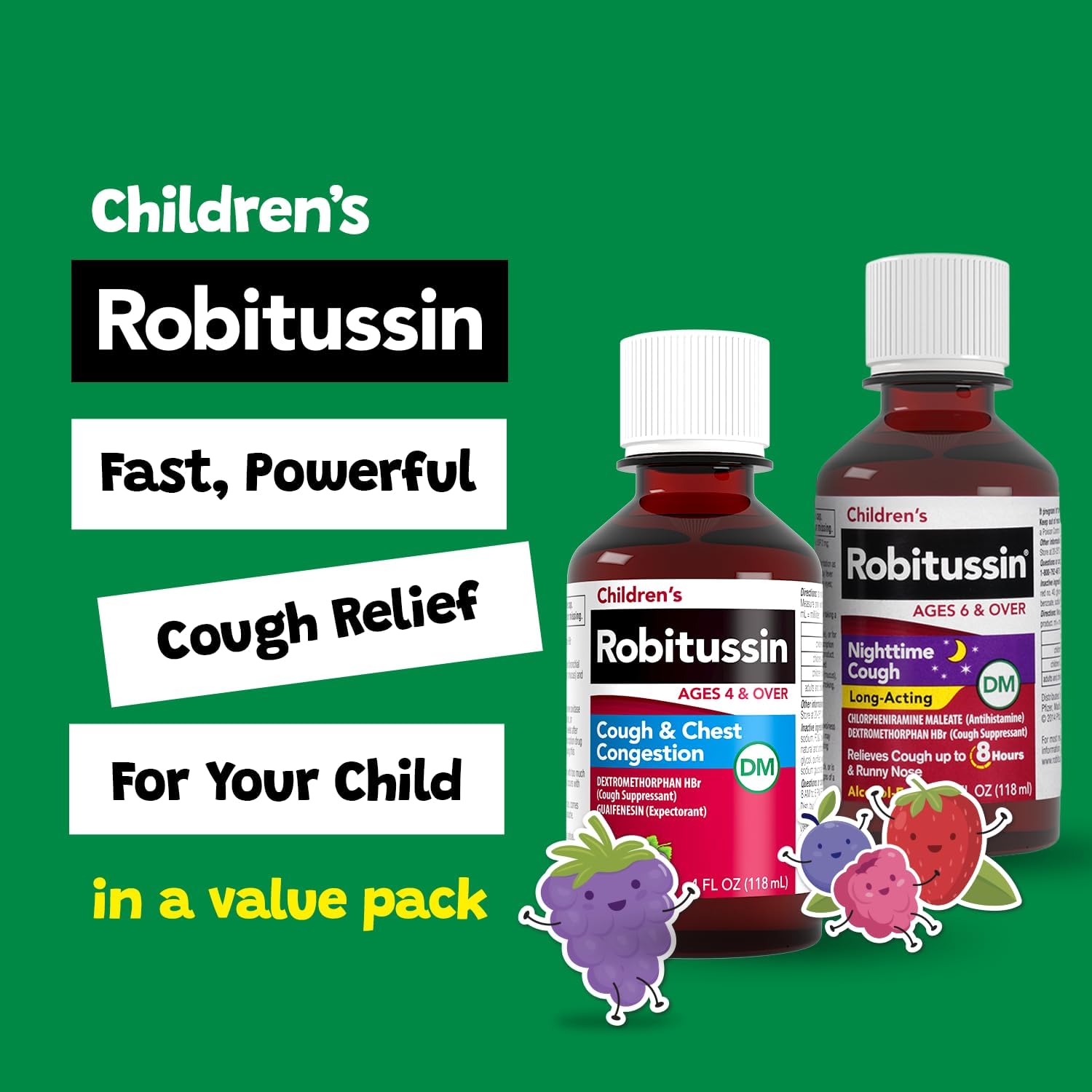 Children's Robitussin DM Day and Night Cough Relief Value Pack, Cough Medicine, Grape/Fruit Punch Flavor - 4 Fl Oz x 2 - Image 4