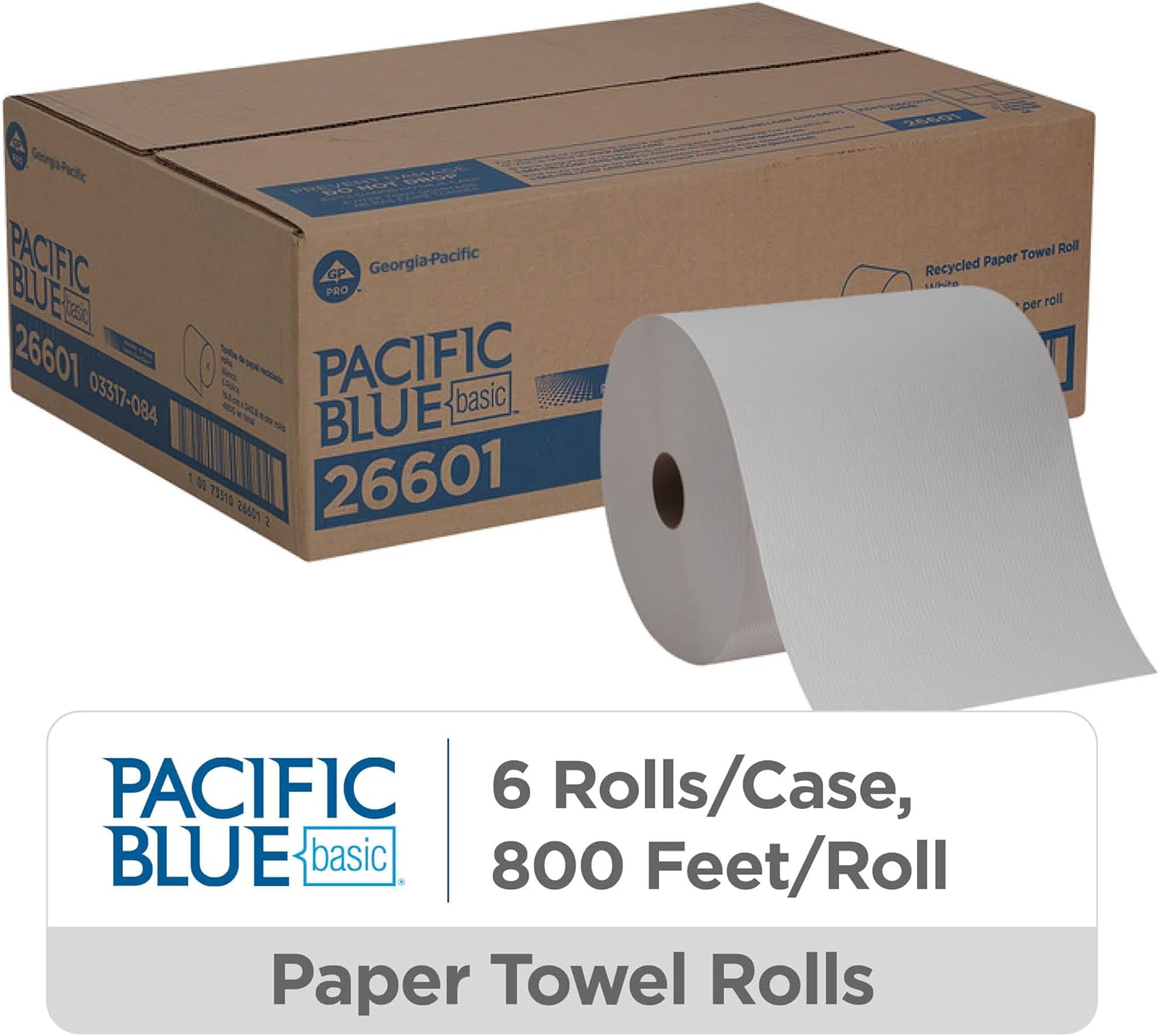 Pacific Blue Basic Recycled Paper Towel Rolls by GP PRO (Georgia-Pacific), White, 26601, 800 Feet Per Roll, 6 Rolls Per Case - Image 2