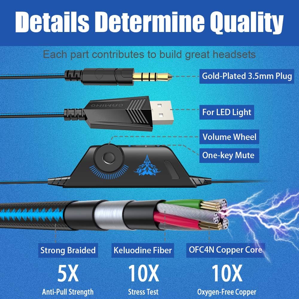 BENGOO G9000 Stereo Gaming Headset for PS4 PC Xbox One PS5 Controller, Noise Cancelling Over Ear Headphones with Mic, LED Light, 7.1 Surround Sound, Soft Memory Earmuffs for Nintendo Xbox Series X|S - Image 5