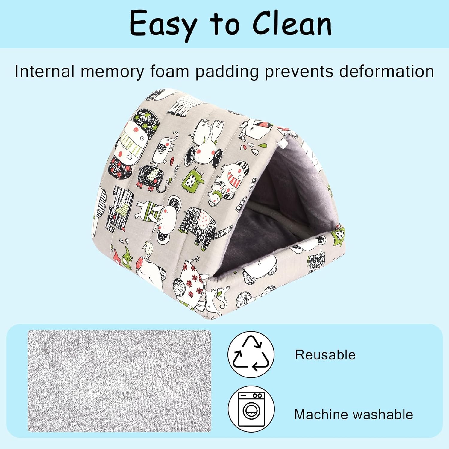 UPINS 2 Pack Guinea Pig Hideout,Guinea Pig Bed Washable Small Animal House Cage Accessories for Mouse Chinchillas Hamsters Hedgehogs Ferrets Bearded Dragons and Rats - Image 5