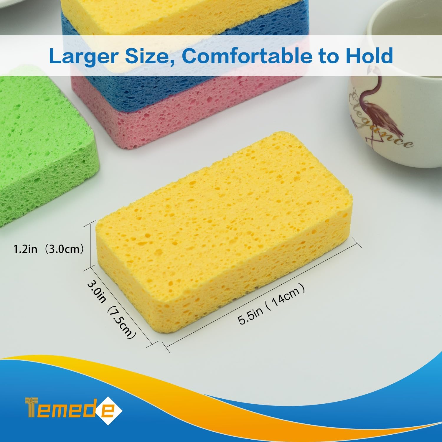 Temede Large Cellulose Sponges, Kitchen Sponges for Dish, Thick Heavy Duty Scrub Sponges, Non-Scratch Scrubber for Household, Cookware, Bathroom, Compressed Packaging (5 Pack) - Image 3