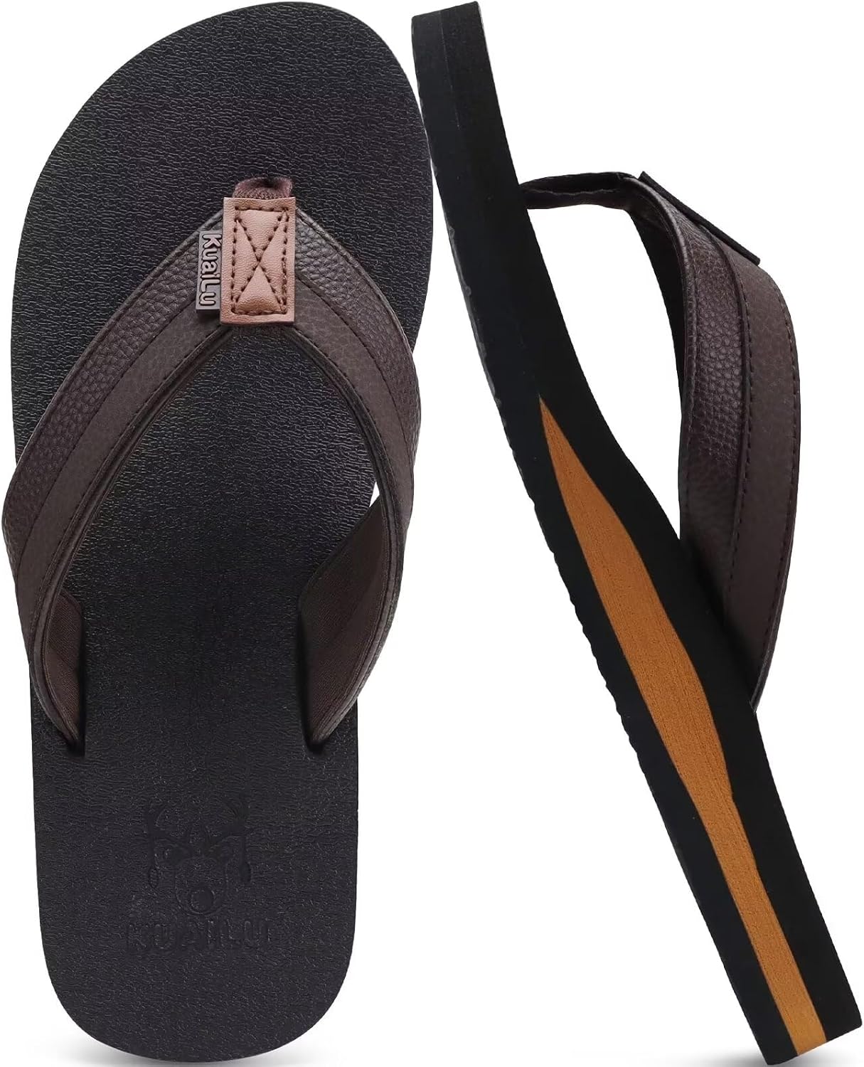 KuaiLu Men's Yoga Mat Leather Flip Flops with Arch Support Comfortable Cushion Walking Thong Sandals Slip On Indoor Outdoor - Image 2