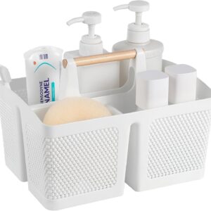 rejomiik Portable Shower Caddy Basket Plastic Cleaning Caddy Organizer Storage Tote with Handle for Bathroom, College, Dorm Room Essentials, White