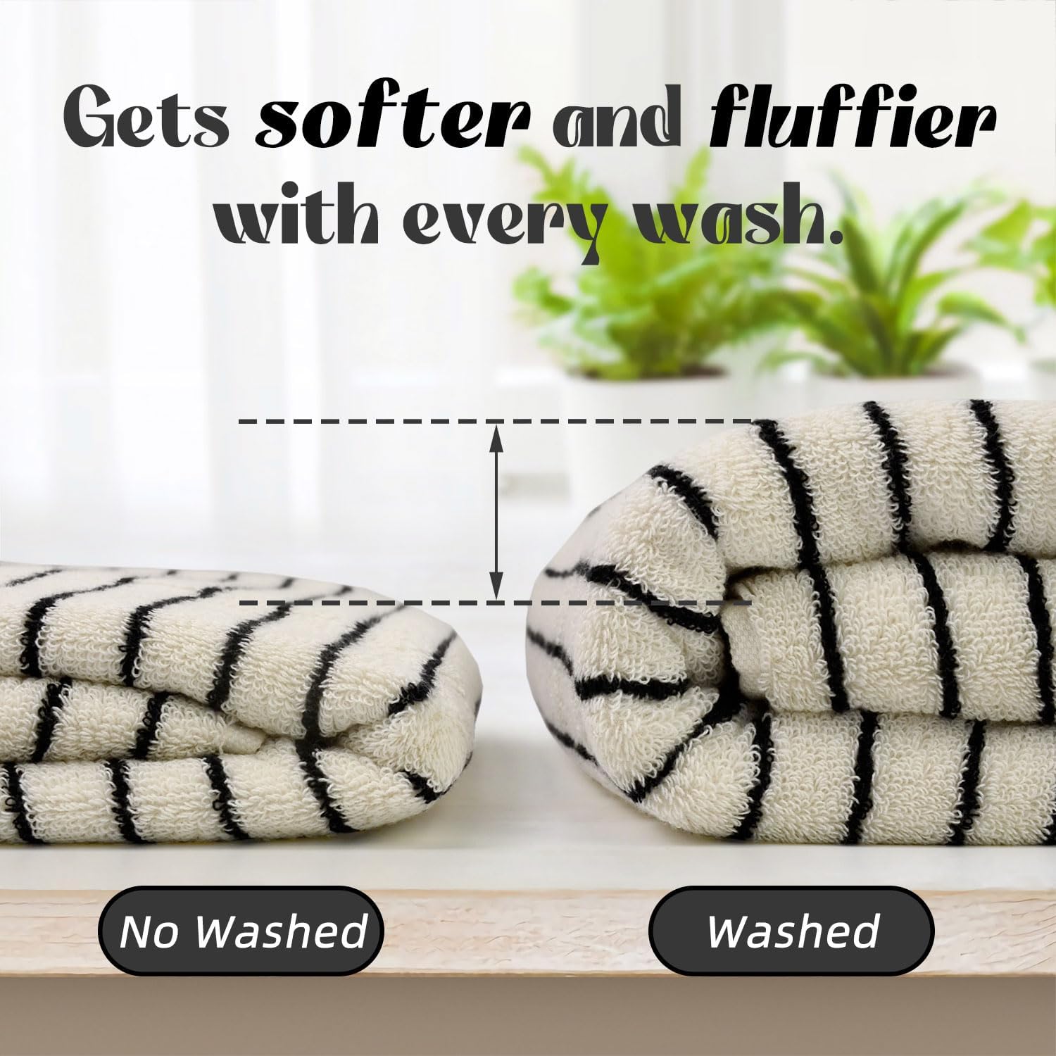 Jacquotha 8 Piece Black and Ivory Towel Set, Super Soft & Absorbent Cotton Striped Towels for Bathroom Decor, 2 Bath, 2 Hand, 4 Washcloths - Image 6