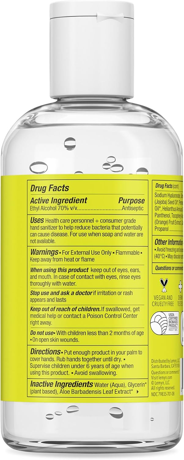 Lemyn Organics Medical‑Grade Hand Sanitizer Gel – 97 % Organic | 70 % USP Ethyl Alcohol | Moisturizing Aloe + Hyaluronic Acid | Freshly Made in USA | 8oz Bottle with Flip top - Image 3