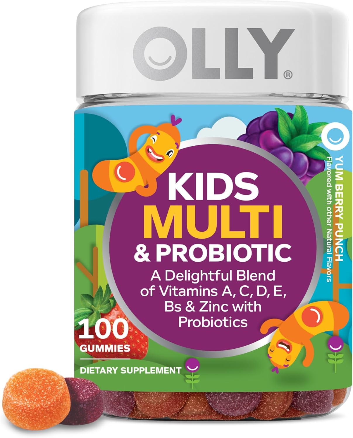 OLLY Kids Multivitamin & Probiotic Gummy, Digestive Support, Vitamins A, D, C, E, B, Zinc, Chewable Supplement, Berry Flavored, 50 Day Supply - 100 Count - Image 2