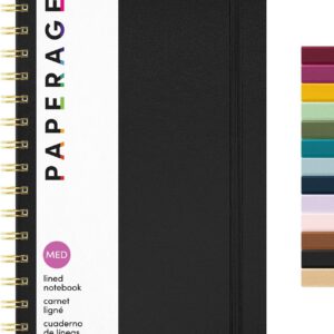 PAPERAGE Lined Spiral Journal Notebook, (Black), 160 Pages, Hardcover Journal for Women & Men, Medium 5.5 in x 8 in – 100 GSM, Thick Paper, Spiral Notebook for Work, School & Journaling